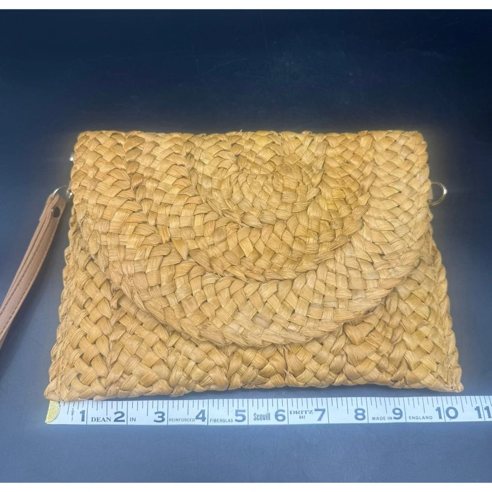 Woven Straw Clutch Crossbody Bag Natural Tan Wristlet Bohemian Handbag NEW